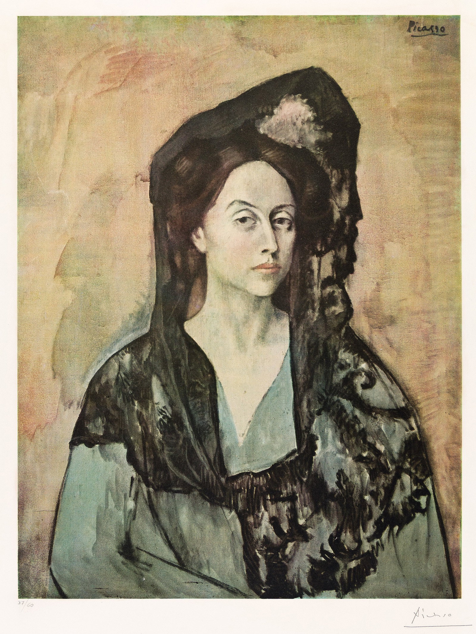 Pablo Picasso (After), Madame Ricardo Canals, 1966.: Pablo Picasso (After) Madame Ricardo Canals. Color offset lithograph, 1966. Signed and numbered 37/60 in pencil, lower margin. Published by the Museo Picasso, Barcelona, with the blind stamp lower lef