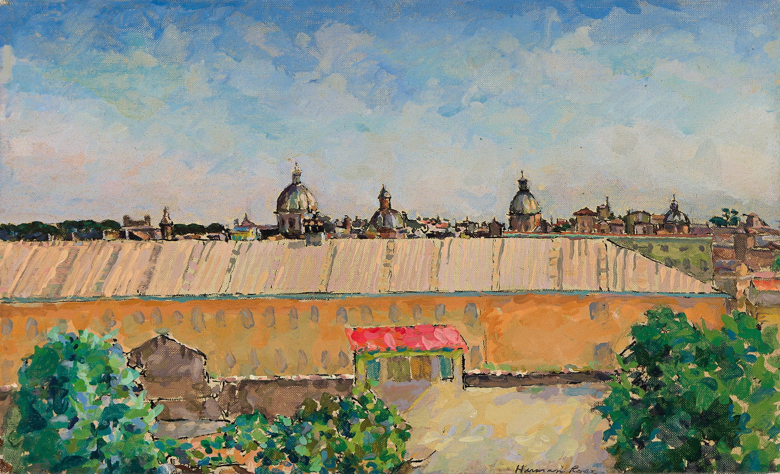 Herman Rose (1909-2007), Glimpse of Rome, 1962.: Herman Rose (1909-2007) Glimpse of Rome. Oil on canvas mounted to board, 1962. Signed lower right. 10 1/2 x 17 3/8 in. (26.7 x 44.1 cm.) Frame: 14 3/4 x 21 1/2 in. (37.5 x 54.6 cm.) Provenanc