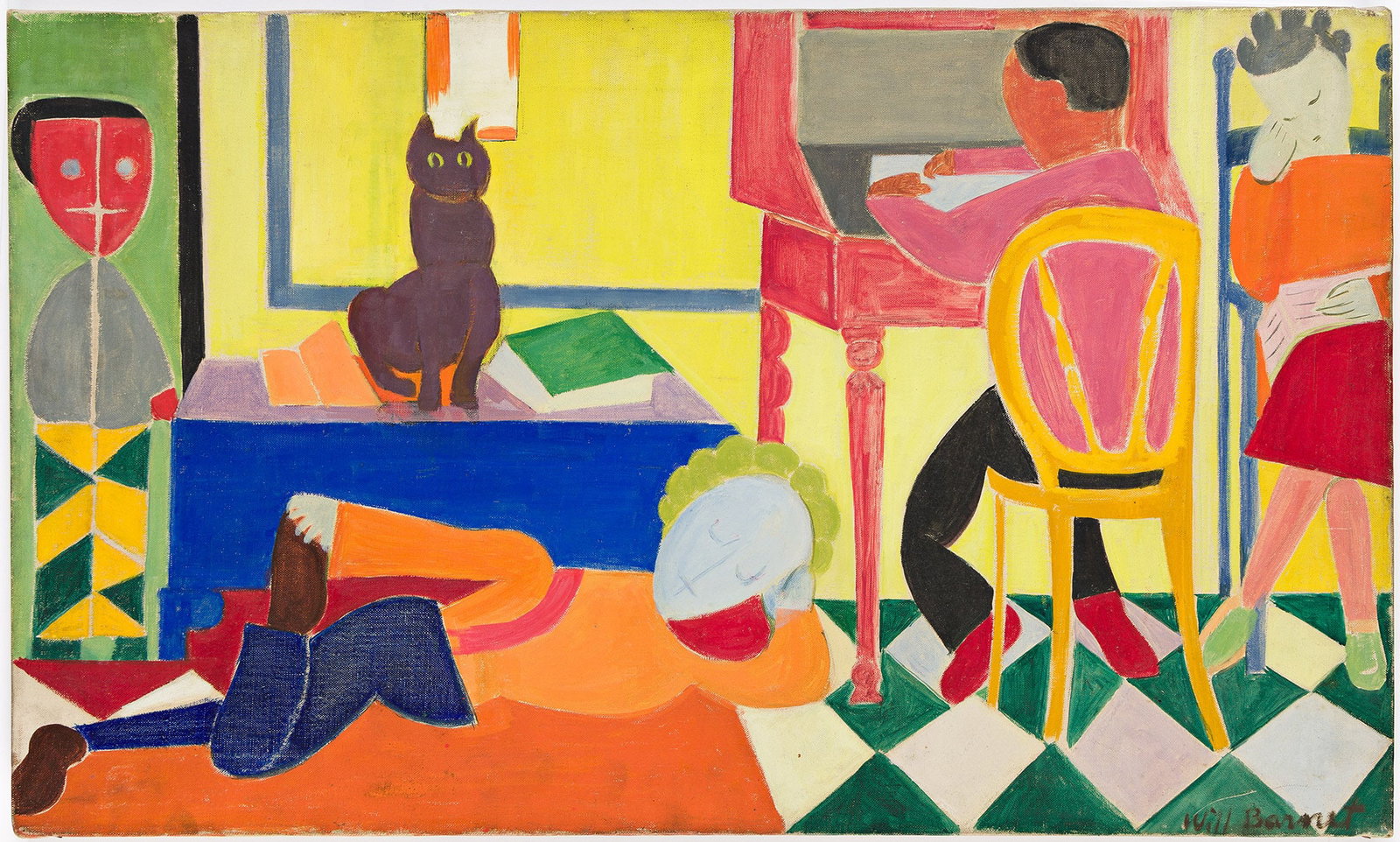 Will Barnet (1911-2012), Untitled (Extended Family), circa 1945-50.: Will Barnet (1911-2012) Untitled (Extended Family). Oil on canvas, circa 1945-50. Signed lower right and verso. 18 x 30 in. (45.7 x 76.2 cm.) Provenance: Collection of the artist, New Yor
