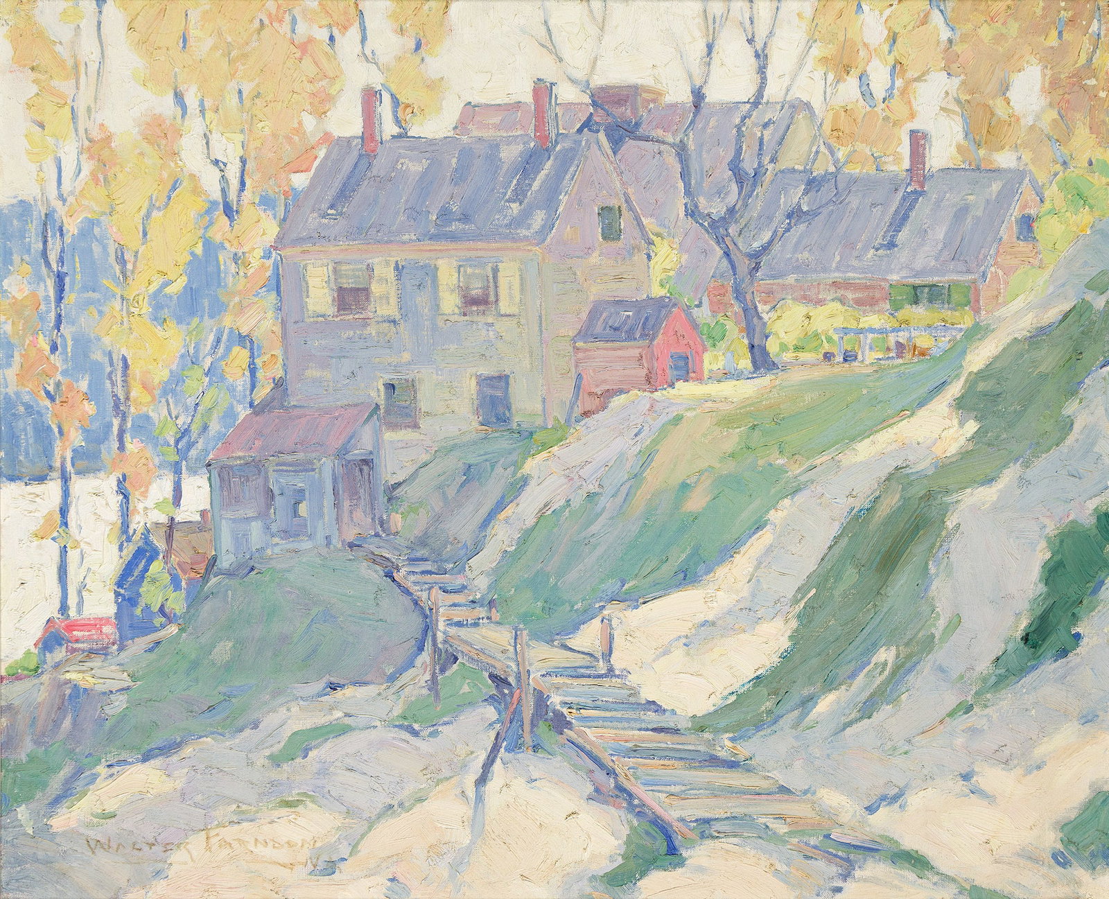 Walter Farndon (1876-1964), Old Douglaston Manor, circa 1950.: Walter Farndon (1876-1964) Old Douglaston Manor. Oil on canvas, circa 1950. Signed lower left. 25 x 30 in. (63.5 x 76.2 cm.) Frame: 28 3/4 x 34 in. (73 x 86.4 cm.) Provenance: Gift fro