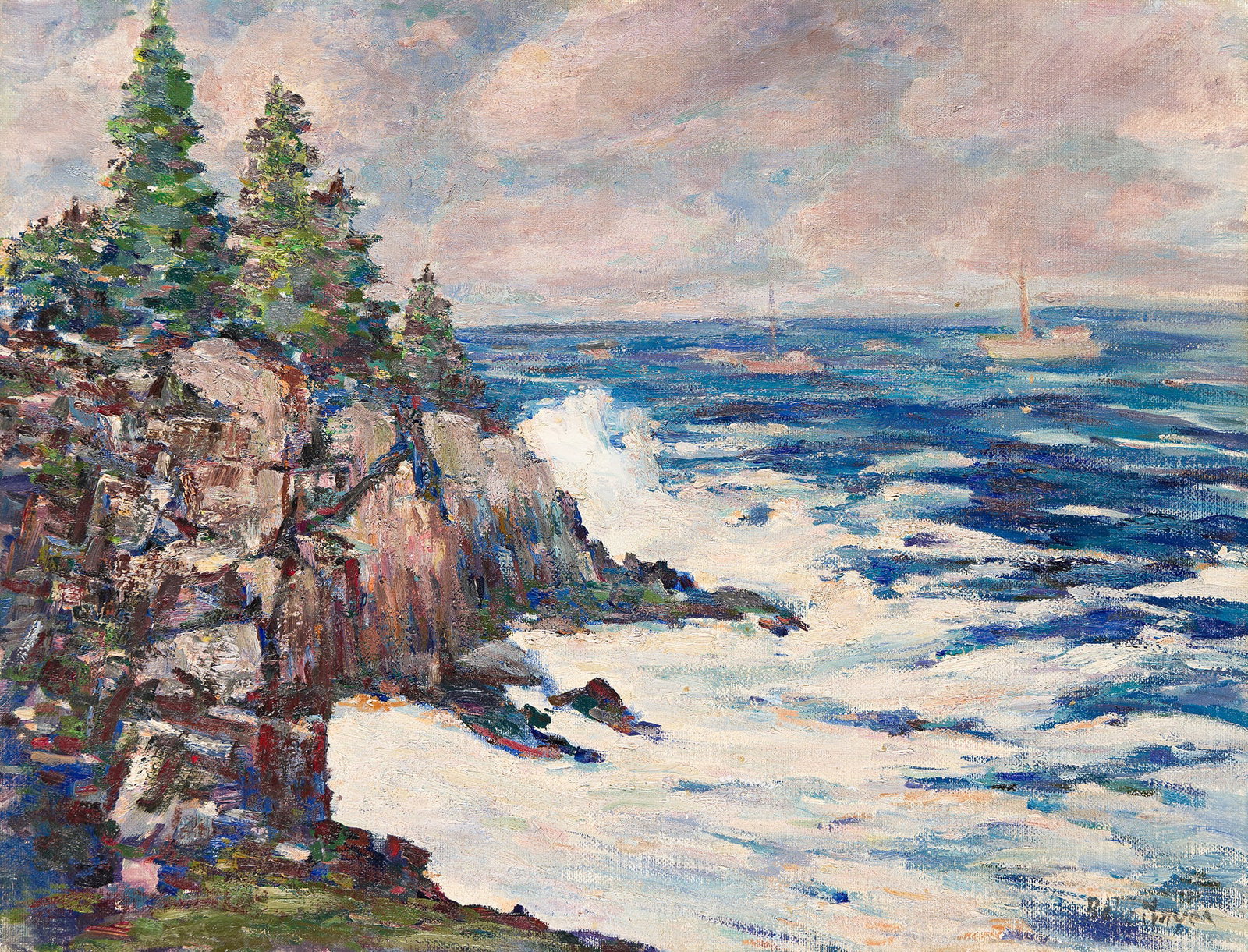 Peter Bela Mayer (1887-1993), Bar Harbor, Maine.: Peter Bela Mayer (1887-1993) Bar Harbor, Maine. Oil on canvas board. Signed lower right. Titled in pencil, verso. 14 x 18 in. (35.6 x 45.7 cm.) Frame: 21 x 25 in. (53.3 x 63.5 cm.) Provenance