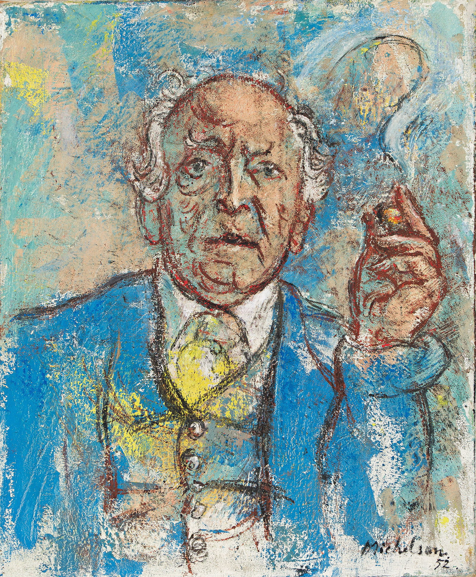 Leo Michelson (1887-1978), Portrait of Max Friedlander, 1952.: Leo Michelson (1887-1978) Portrait of Max Friedlander. Oil on canvas, 1952. Signed and dated lower right. 24 x 19 1/2 in. (61 x 49.5 cm.) Frame: 32 1/2 x 29 1/2 in. (82.6 x 74.9 cm.) Provenan