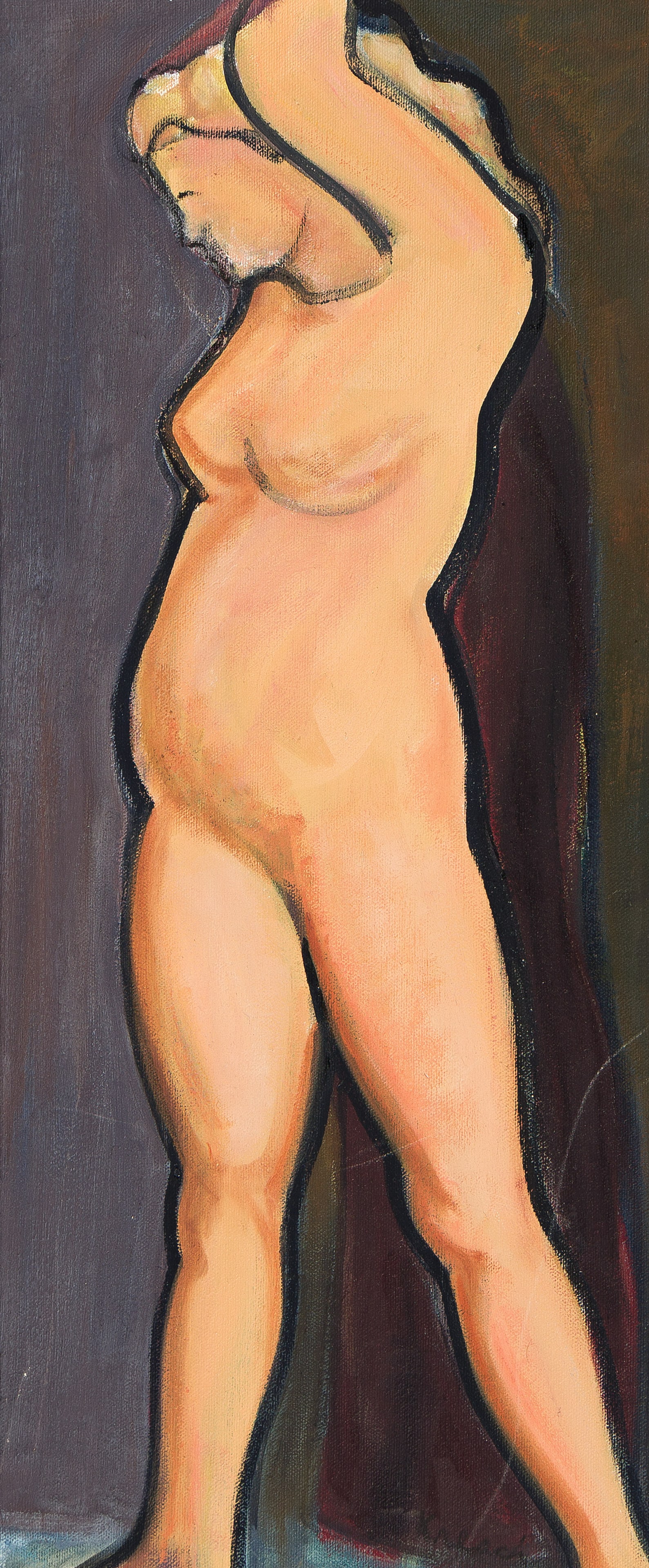 Albert Kresch (1922-2022), Untitled (Nude).: Albert Kresch (1922-2022) Untitled (Nude). Oil on canvas. Signed lower right. Signed and inscribed with the artist's address on the frame back. 23 x 10 in. (58.4 x 25.4 cm.) Frame: 24 3/4 x 11 3/4 i