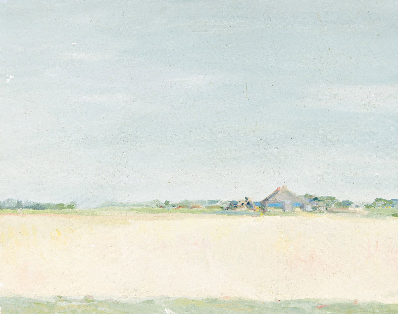 Cornelia Foss (b.1931), Beach with Houses.: Cornelia Foss (b.1931) Beach with Houses. Oil on canvas. Signed verso. 14 x 18 in. (35.6 x 45.7 cm.) Provenance: Collection of Stanley and Jane Moss, New York. Notes: Stanle