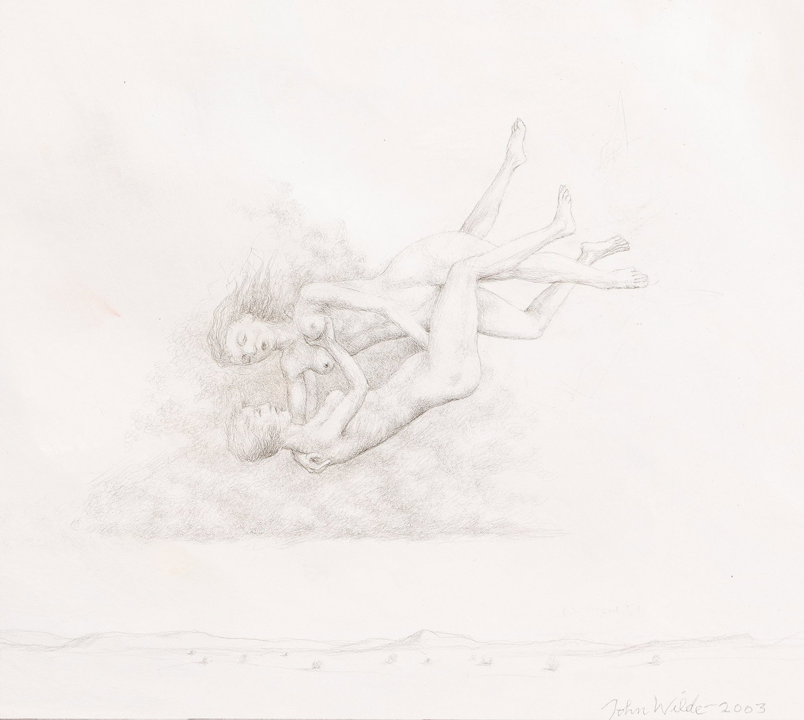 John Wilde (1919-2006), Falling, 2003.: John Wilde (1919-2006) Falling. Silverpoint with wash on prepared wove paper, 2003. Signed and dated lower right. 10 3/8 x 11 1/2 in. (26.4 x 29.2 cm.) Frame: 13 x 13 1/2 in. (33 x 34.3 cm.)