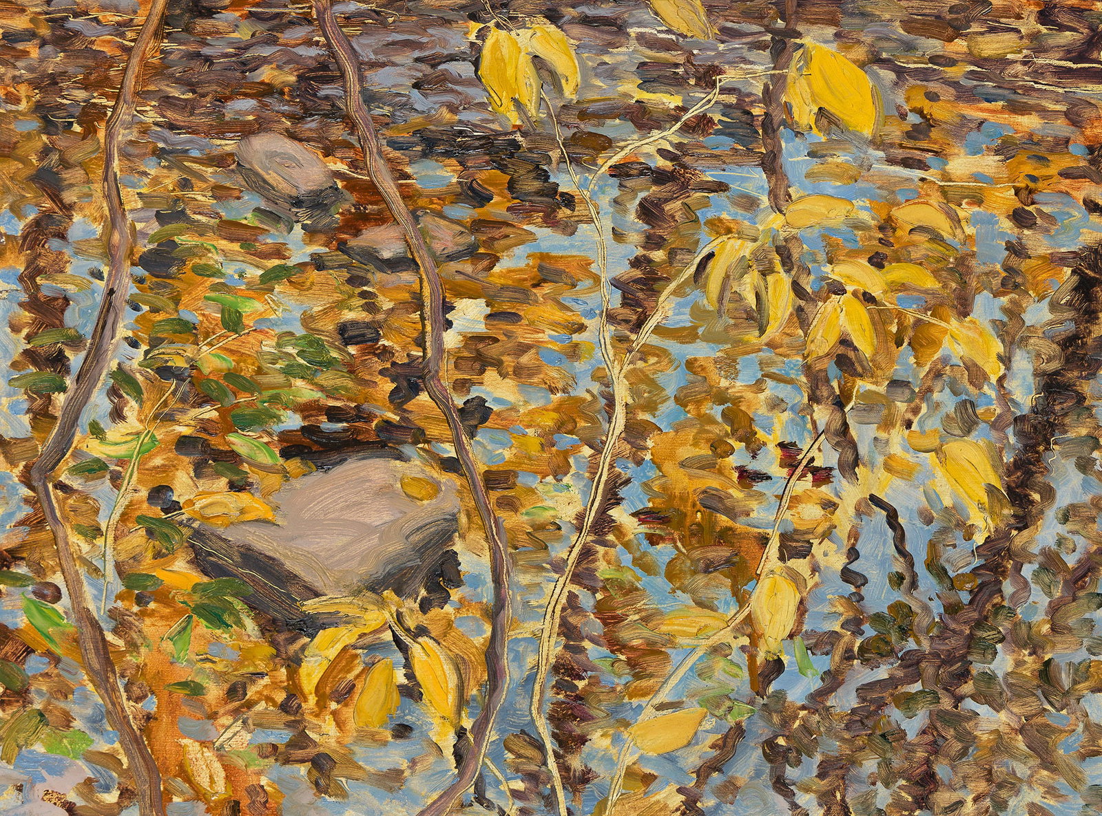 Robert Berlind (b. 1938), October Creek, 1993.: Robert Berlind (b. 1938) October Creek. Oil on Masonite, 1993. Signed, titled and dated in ink, verso. 12 x 16 in. (30.5 x 40.6 cm.) Frame: 13 1/8 x 17 1/8 in. (33.3 x 43.5 cm.) Provenance: