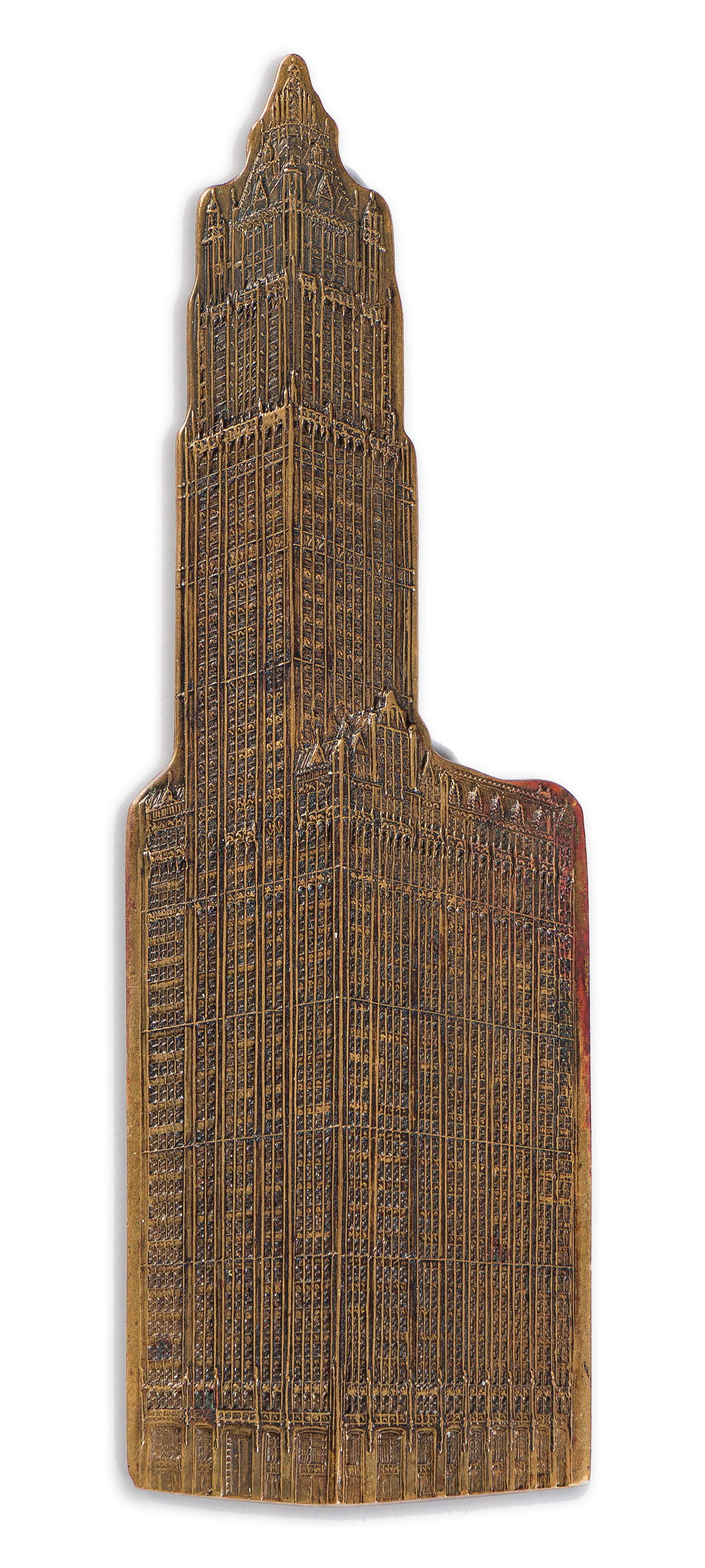 Bronze relief of the Woolworth Building, created to honor its architect upon its completion. 1913. (1 of 2)