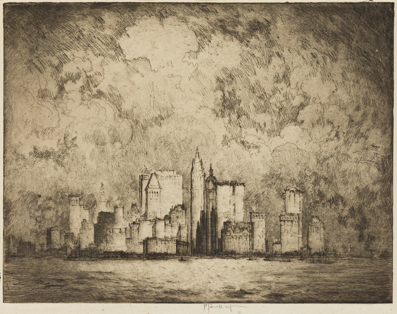 Joseph Pennell, Unbelievable City, No. 2, Etching, 1915.: Joseph Pennell (1857-1926) Unbelievable City, No. 2. Etching, 1915. Signed in pencil lower right. Edition of approximately 75. Wuerth 679. 8 1/4 x 10 3/4 in. (21 x 27.3 cm.) Additional Detail