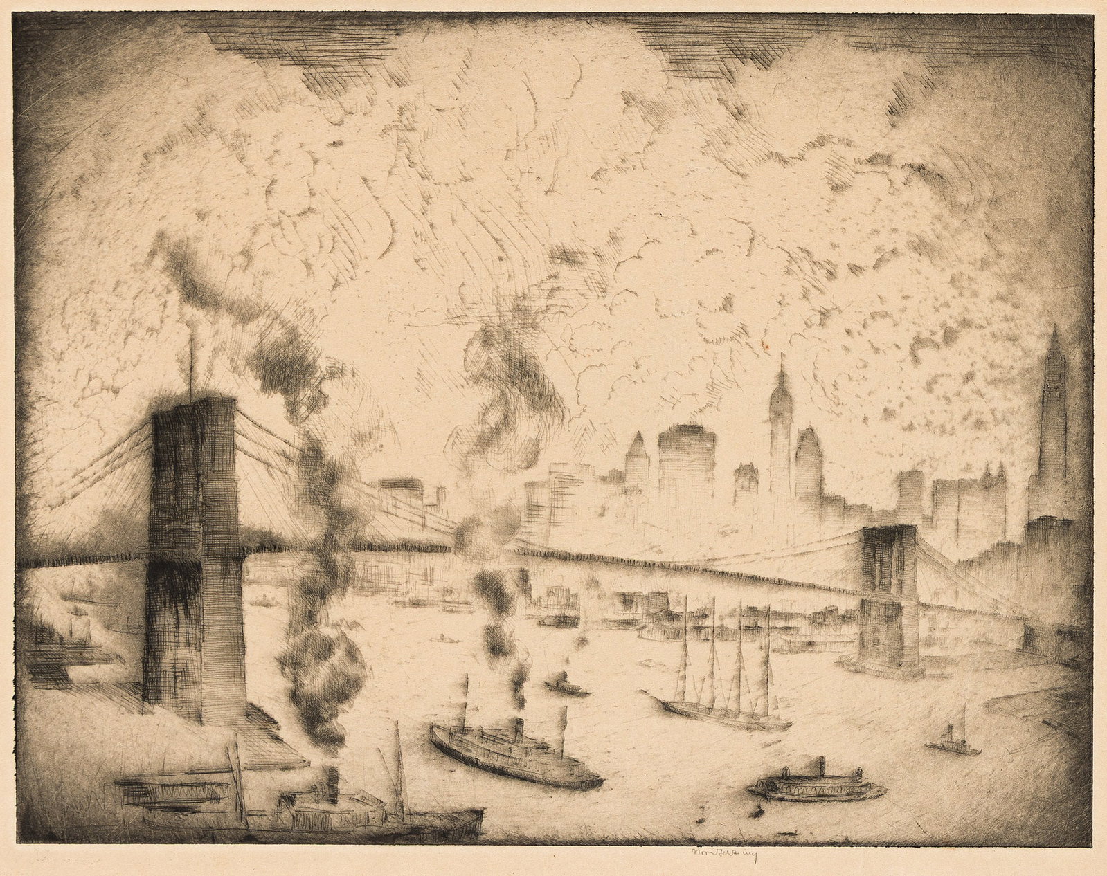 Bror J. O. Nordfeldt, Brooklyn Bridge, Etching, circa 1917. (1 of 1)