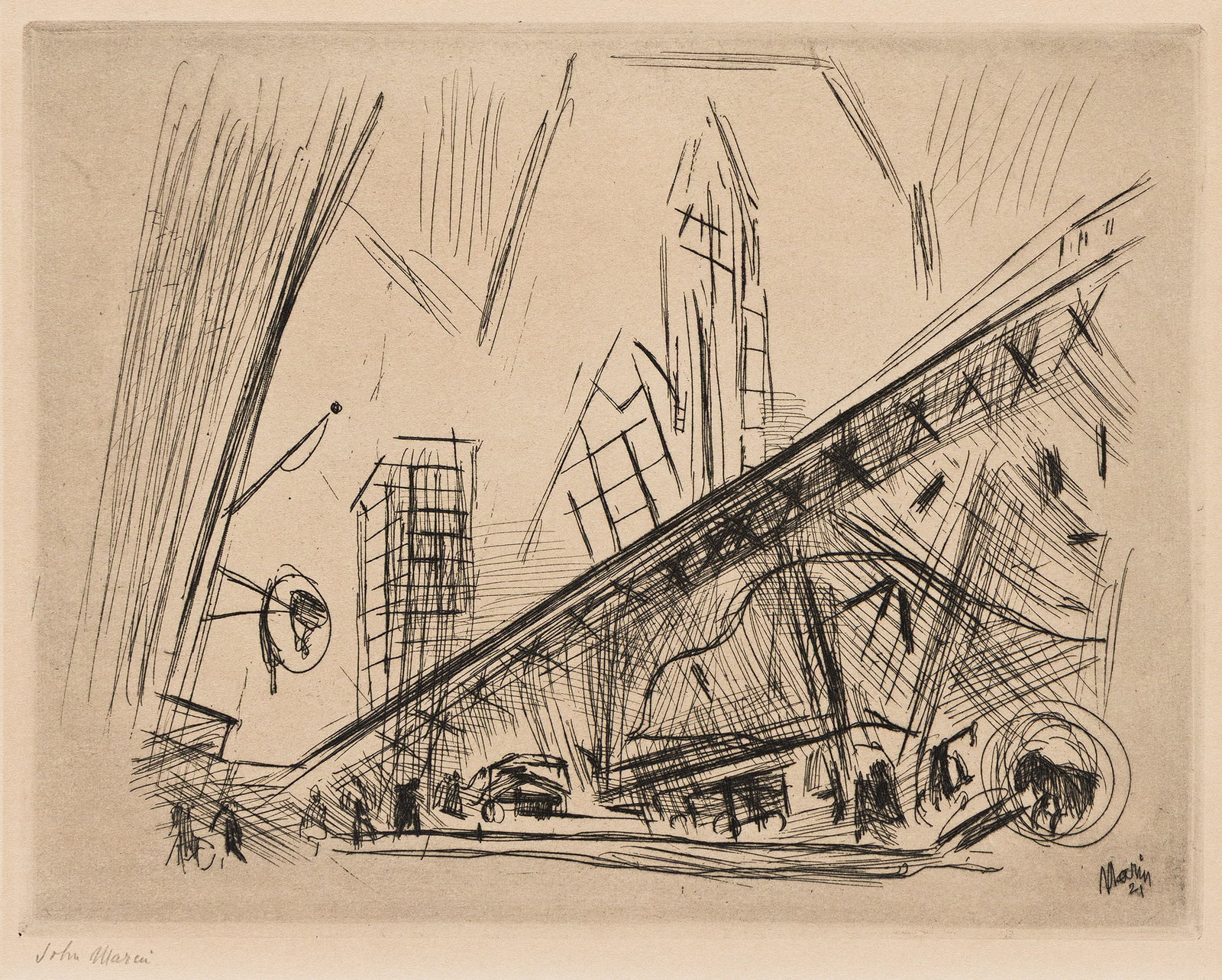 John Marin, Downtown, The El, Etching, 1921. (1 of 1)