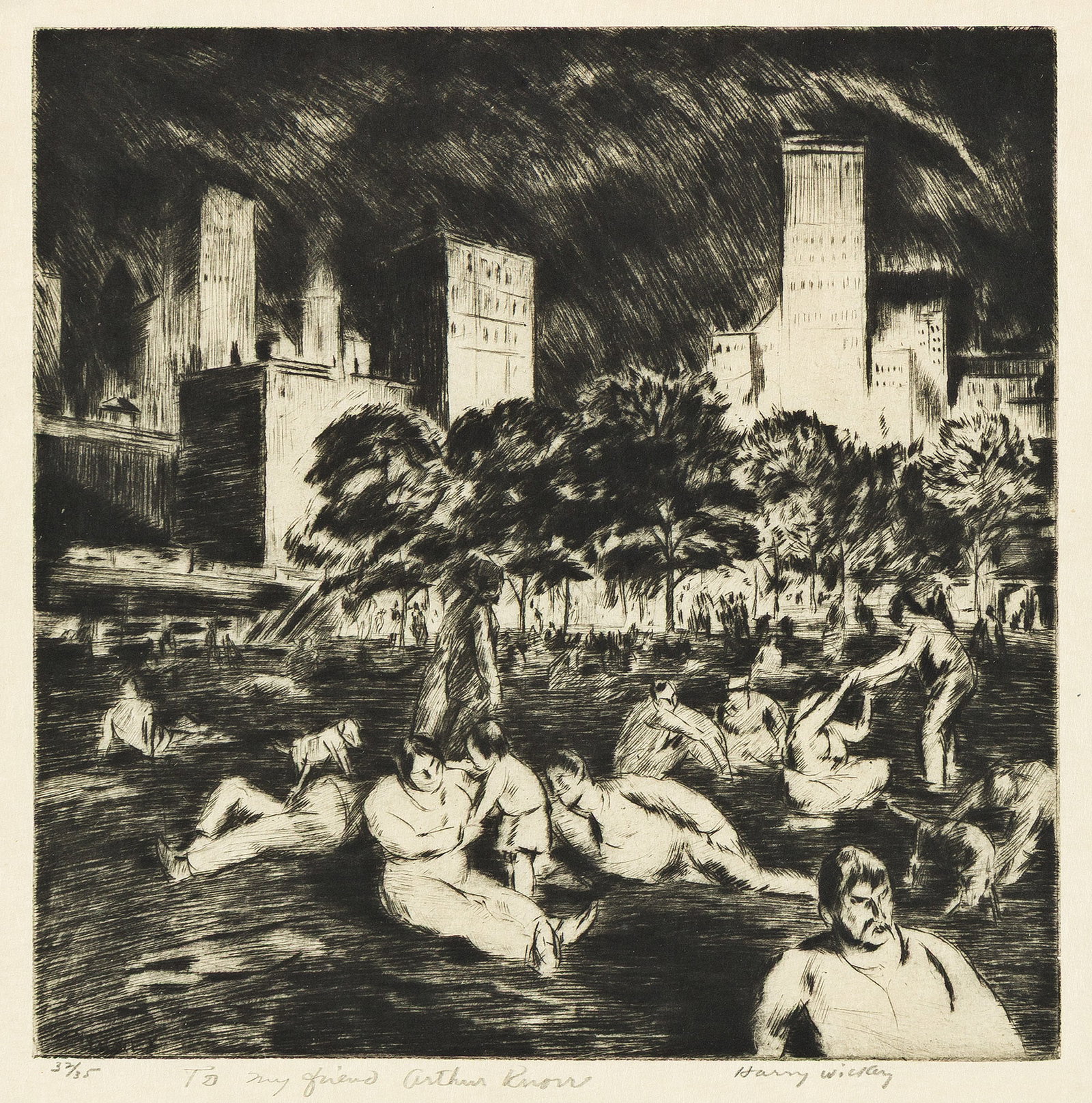 Harry Herman Wickey, Bryant Park, NYC, Etching, Circa 1926. (1 of 1)
