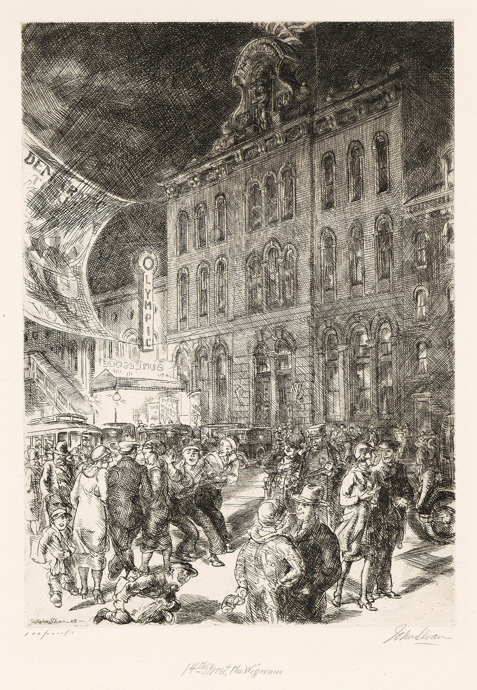 John Sloan, Fourteenth Street, the Wigwam, Etching, 1928. (1 of 1)