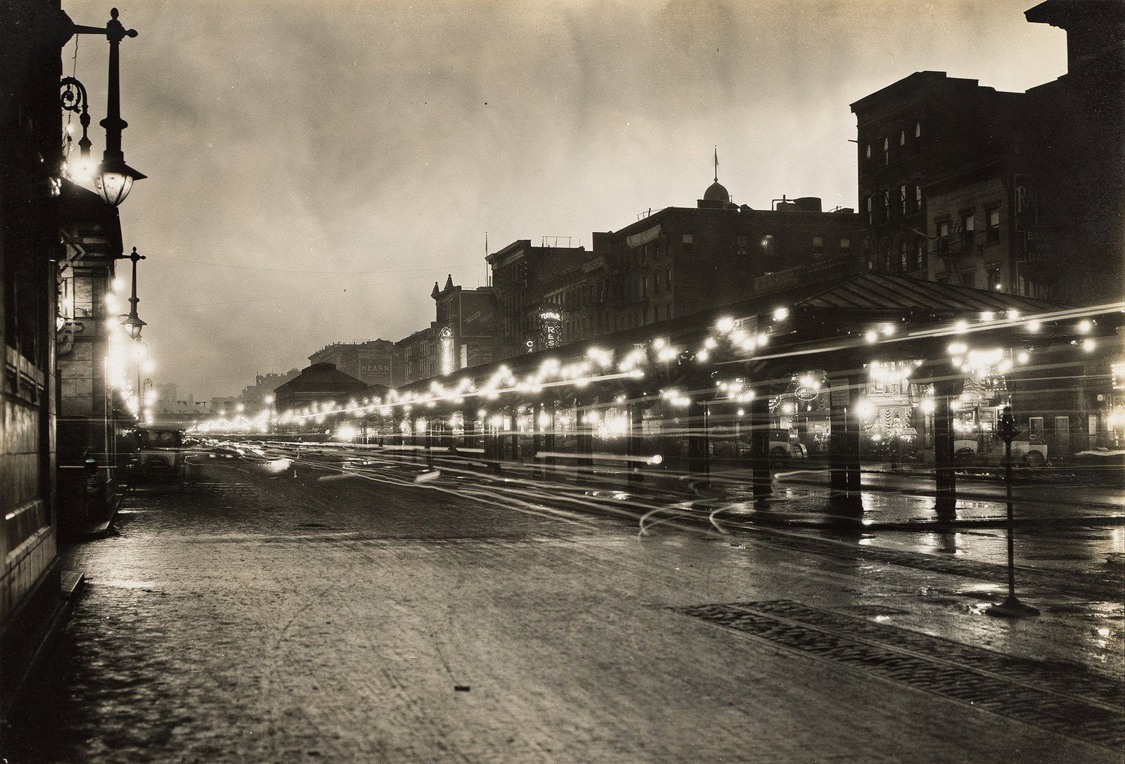 Delancey Street from Suffolk Street, a nighttime long exposure, 1930s. (1 of 1)