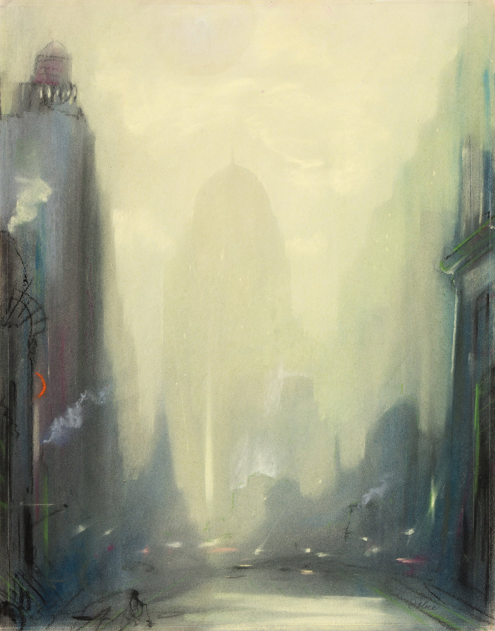 Leon Dolice, Manhattan Street Scene at Dawn, Circa 1930. (1 of 1)