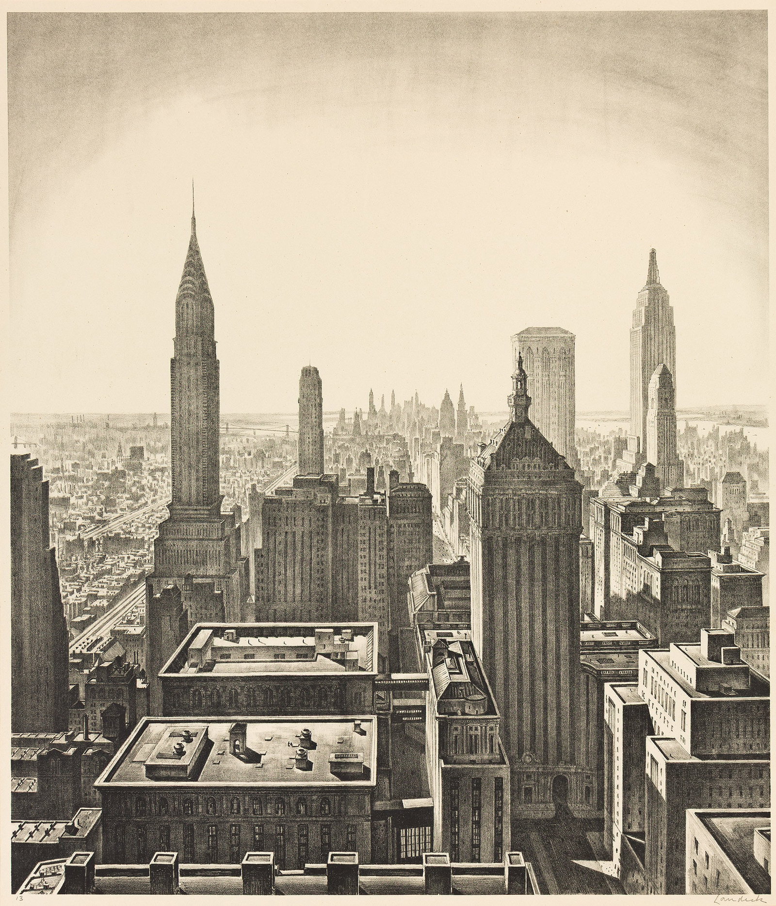 Armin Landeck, View of New York, Lithograph, 1932. (1 of 1)
