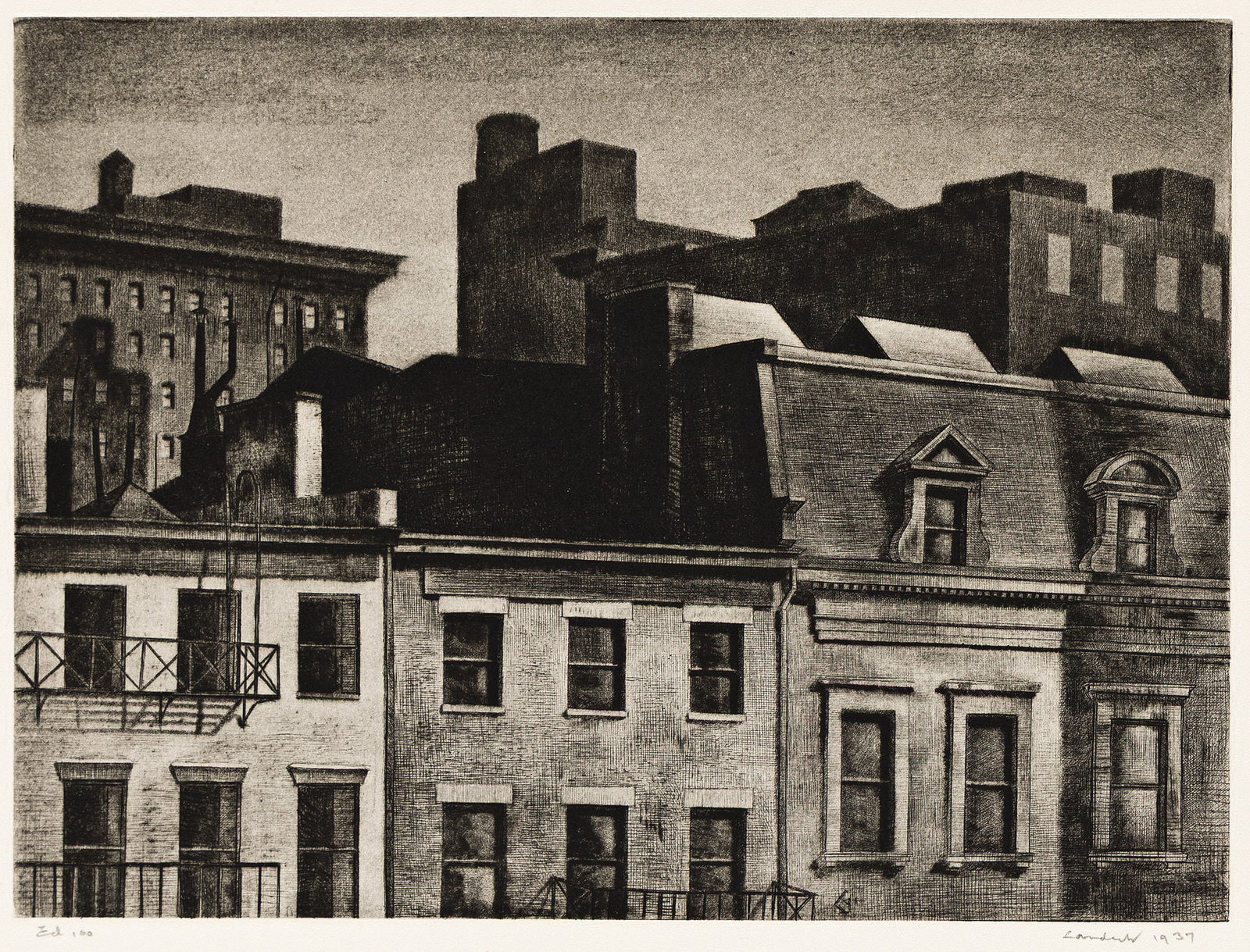Armin Landeck, Housetops, 14th Street, Drypoint and sandpaper ground, 1937. (1 of 1)