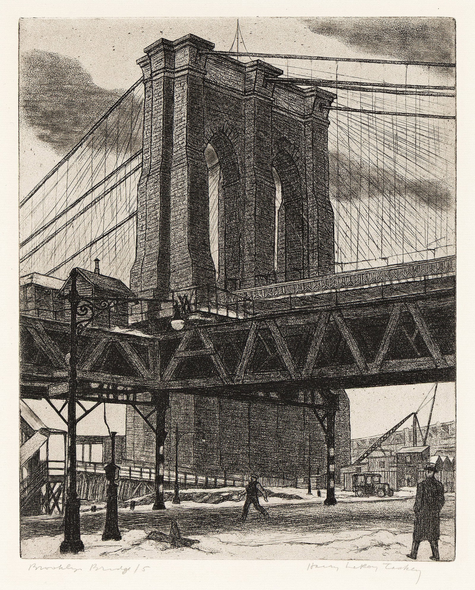 Harry LeRoy Taskey, Brooklyn Bridge, Aquatint and etching, 1933-34. (1 of 1)