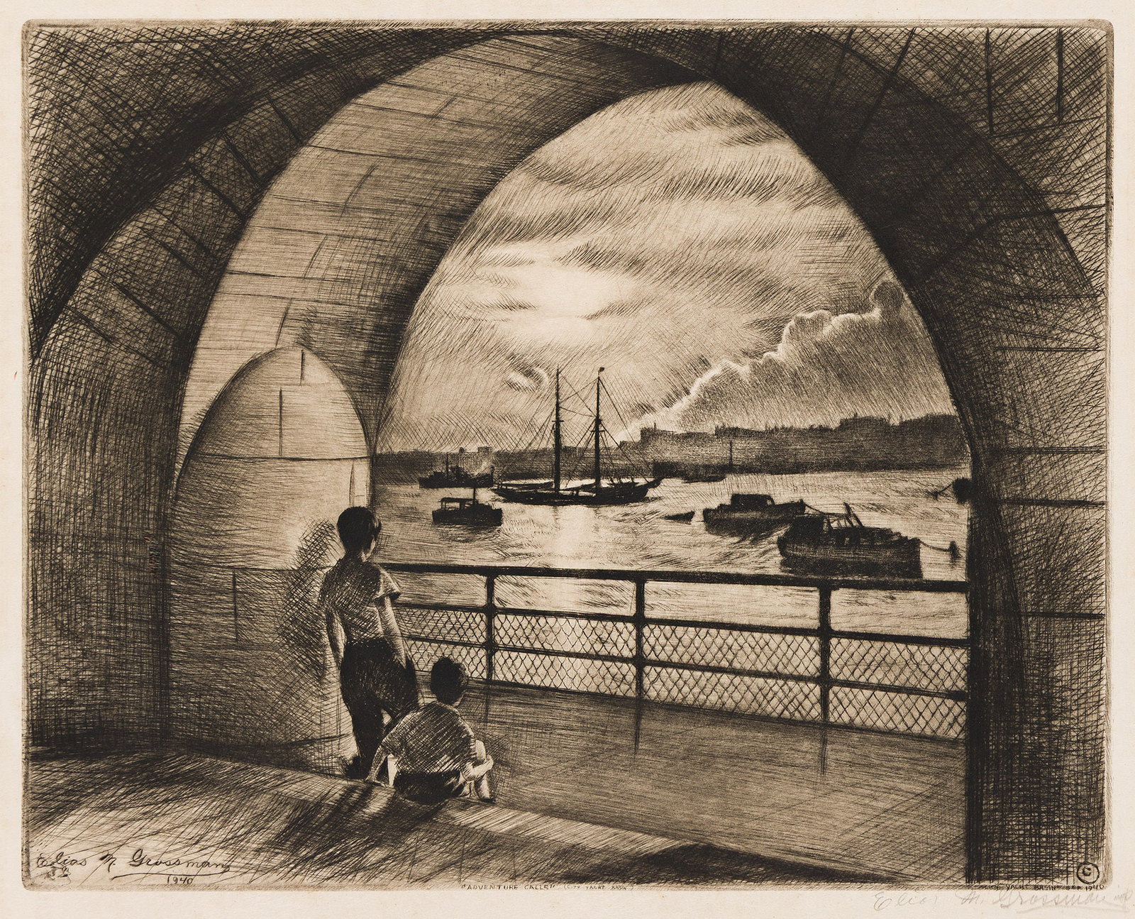 Elias Grossman, Adventure Calls, City Yacht Basin, circa 1940. (1 of 1)
