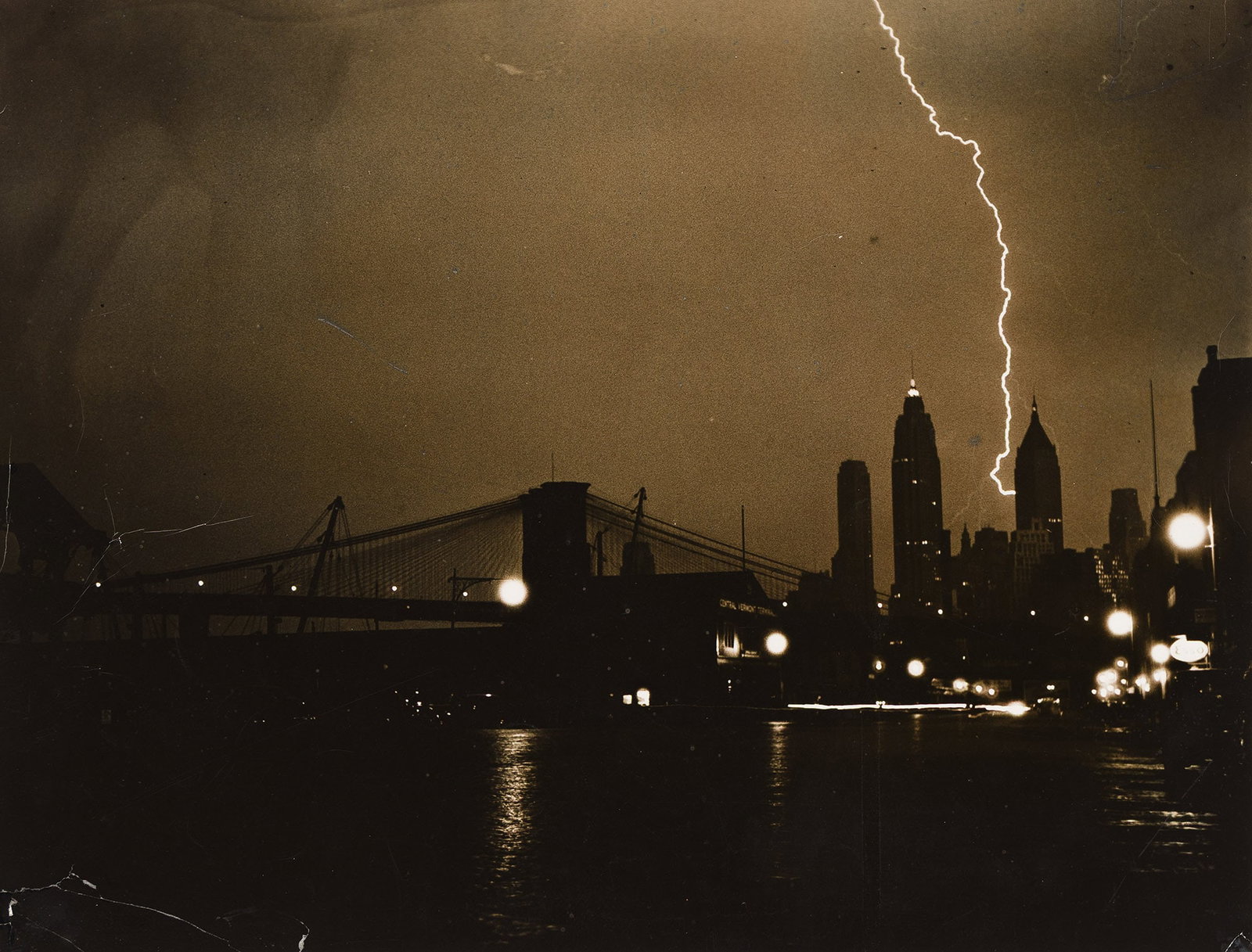 Weegee, Strike Two (bolt of lightning apparently striking the Bank of Manhattan Trust Building, New (1 of 1)