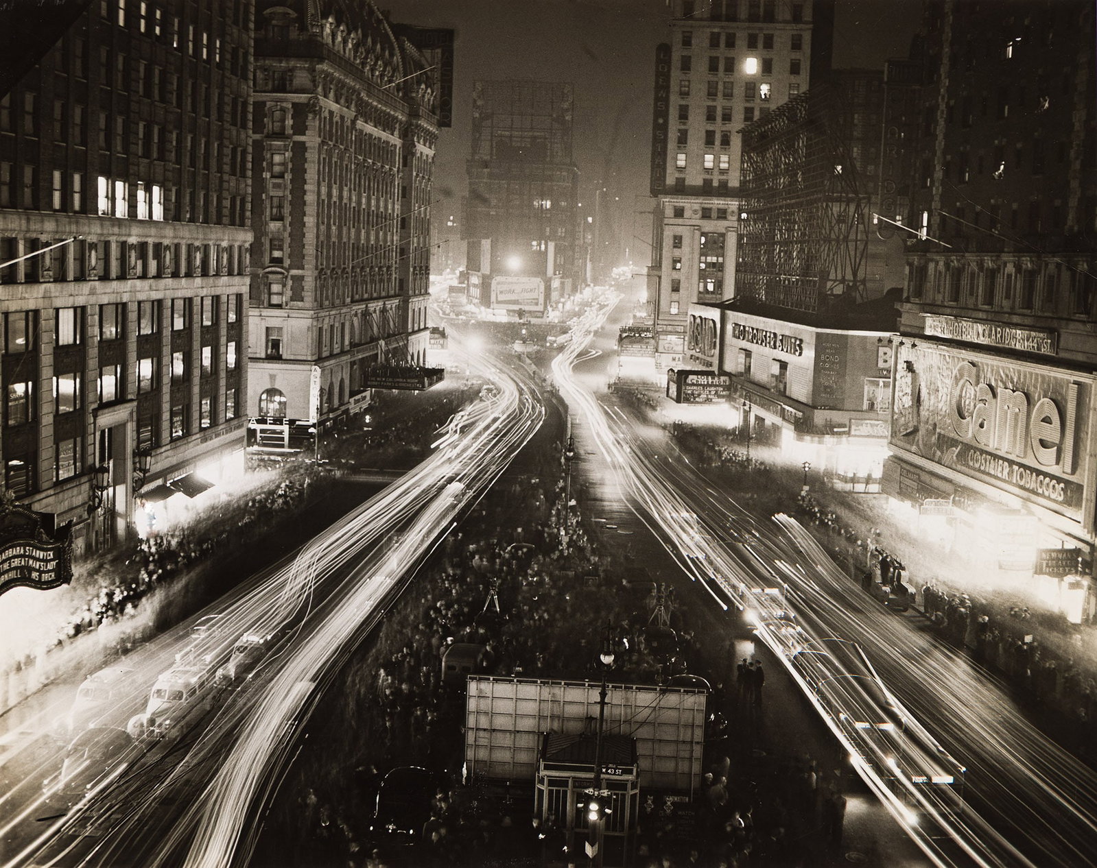 Joe DeBiase, Times Square at Night, 1940s.: Joe DeBiase Nd Times Square at Night. 1940s. Silver ferrotyped print. With DeBiase's PM credit stamp and a notation in ink, on verso. The image 10 3/4 x 13 1/2 in. (27.3 x 34.3 cm.), the sheet slightl