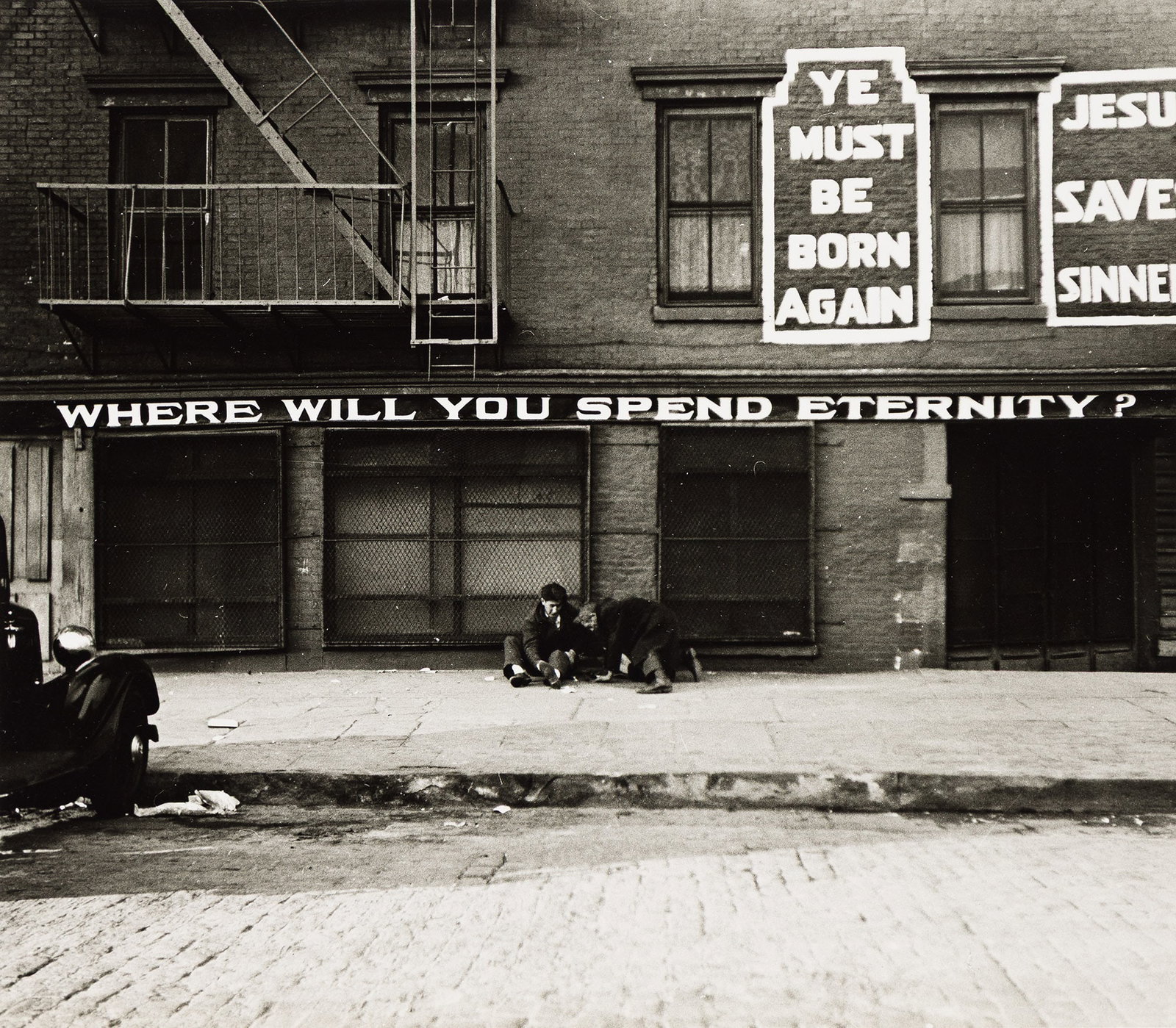 Sol Libsohn, Where Will You Spend Eternity?, the Gospel Mission at James Slip, Manhattan, circa: Sol Libsohn 1914-2001 Where Will You Spend Eternity?, the Gospel Mission at James Slip, Manhattan. Circa 1940s; printed 1970s. Silver print. With Libsohn's credit stamp on verso. The image 7 1/2 x 8 5