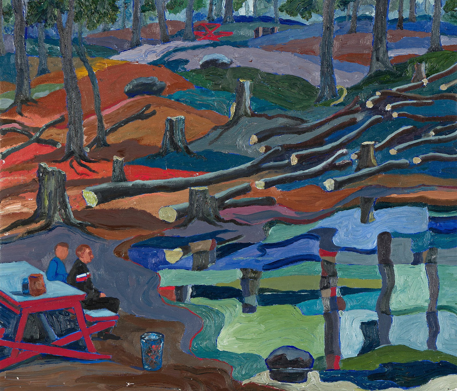William Sharp, Landscape with Felled Trees, Alley Pond Park, Oil on canvas, circa 1940.: William Sharp 1900-1961 Landscape with Felled Trees, Alley Pond Park. Oil on canvas, circa 1940. Frame: 20 1/2 x 23 1/2 in. (52.1 x 59.7 cm.) 19 3/4 x 22 3/4 in. (50.16 x 57.78 cm.) Additional Detai