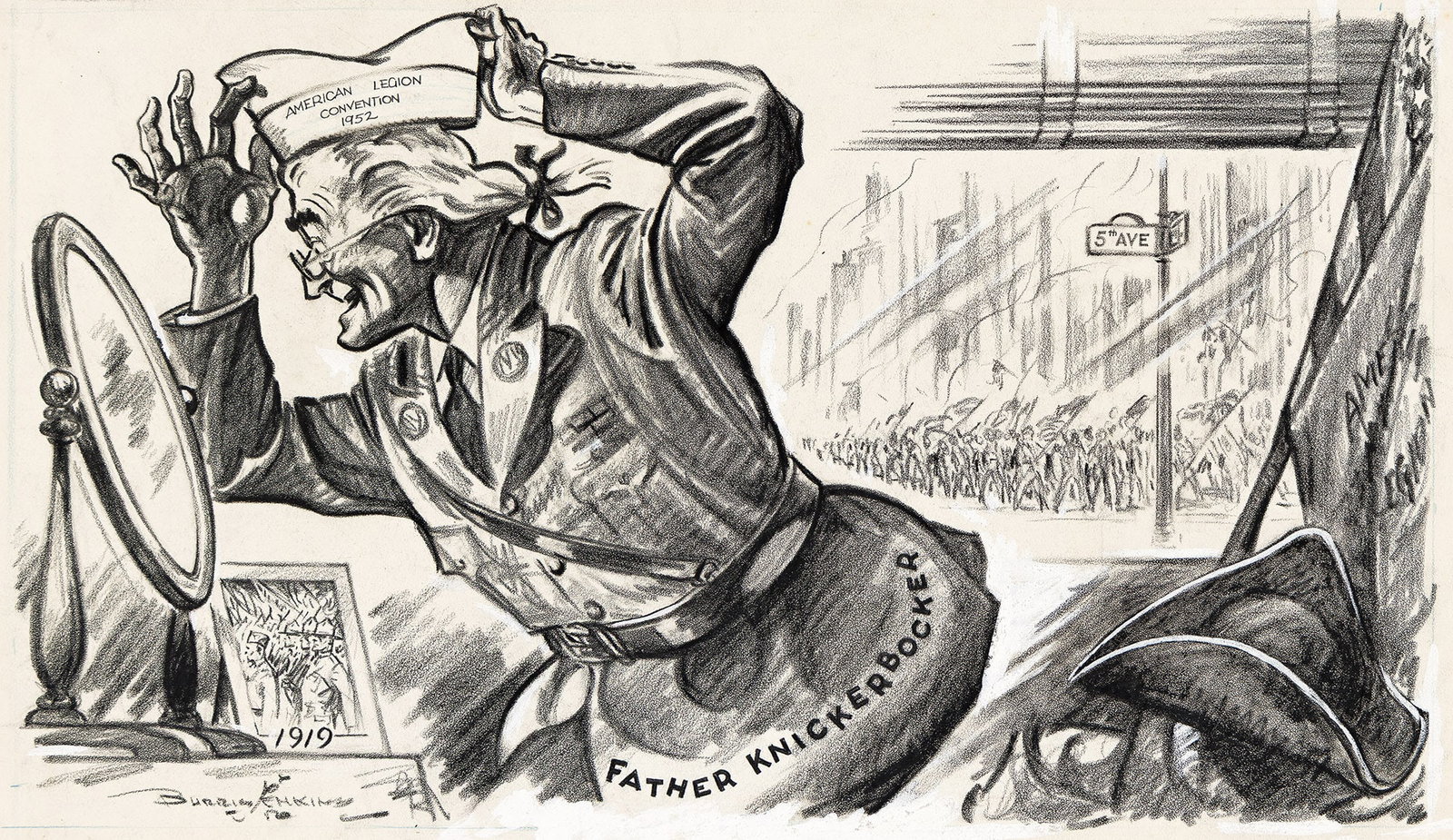 Burris Jenkins, 4 editorial cartoons for The New York Journal, 1952-1960.: Burris Jenkins 1897-1966 4 editorial cartoons for The New York Journal. 1952-1960. Mixed media on Bristol board. Signed in each illustration. Includes notes and captions in blue pencil. Up to 15 x 22 