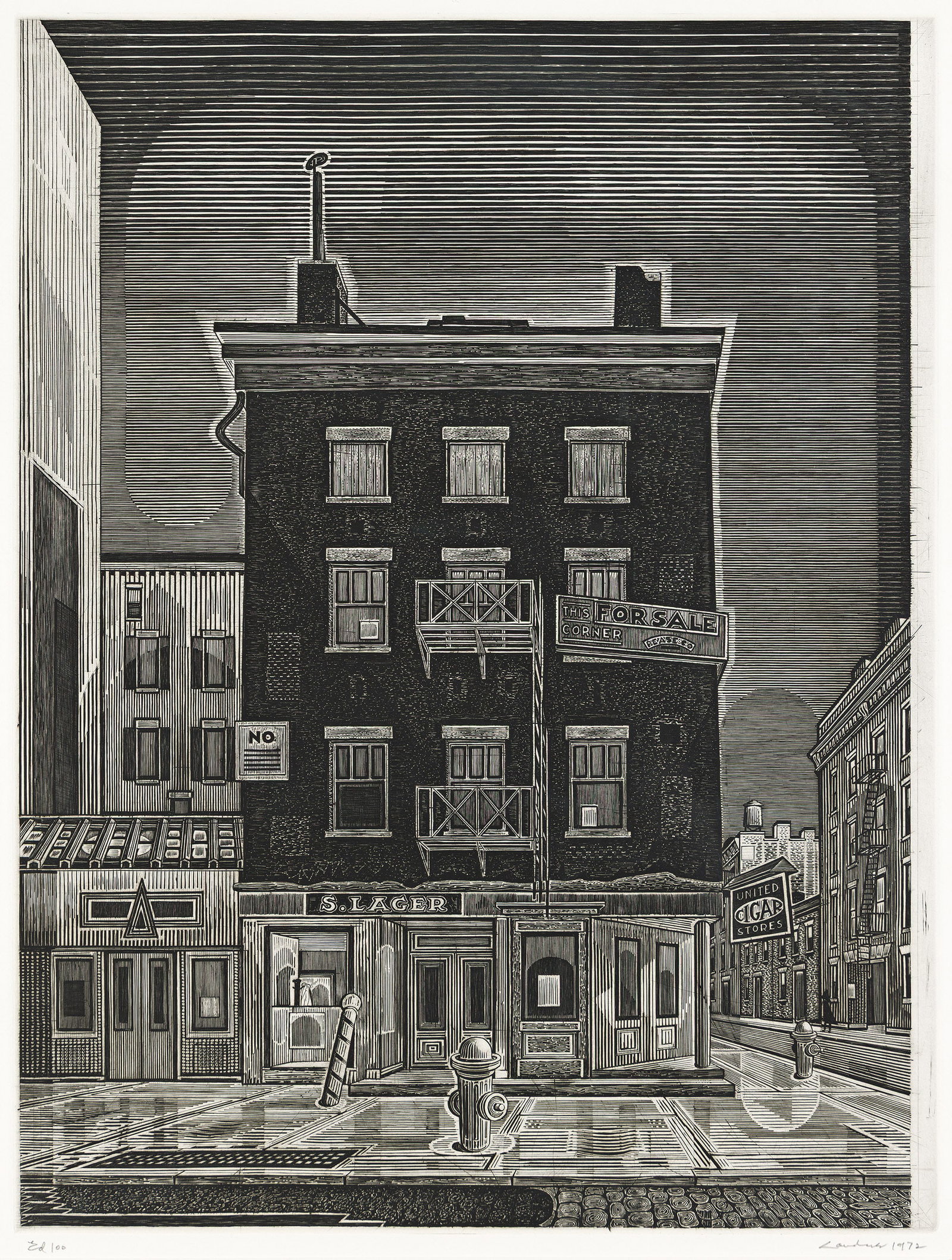 Armin Landeck, Black House, Bleecker Street, Engraving, 1972. (1 of 1)
