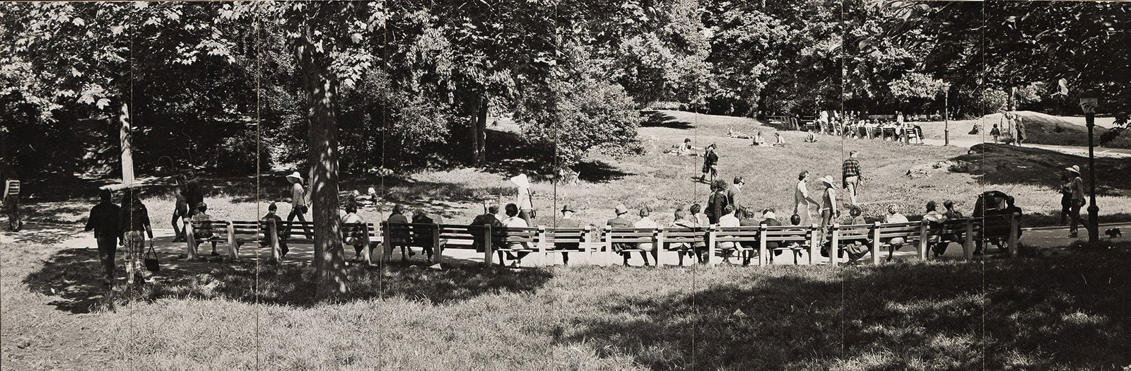 Werner Stegemeyer, Sunday Afternoon in Central Park, 1974.: Werner Stegemeyer 1910-1994 Sunday Afternoon in Central Park. 1974. Silver prints. A panorama made up of 8 photographs. With Stegemeyer's signature, title, and date in pencil on the overmat. Overall t