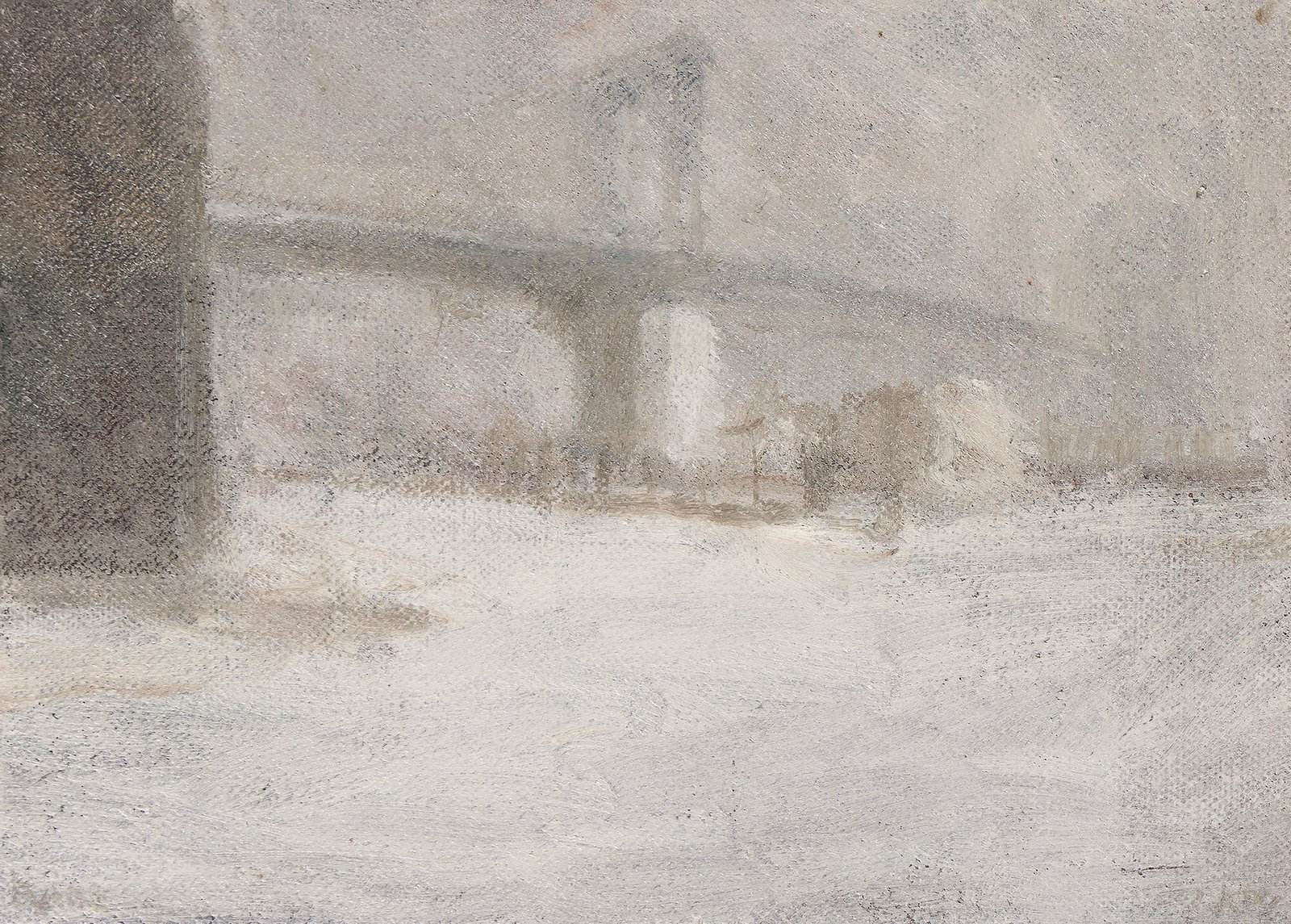 Nicolas Evans-Cato, Manhattan Bridge (From Corner of Pear and John St. Brooklyn, N.Y.), Oil on (1 of 1)