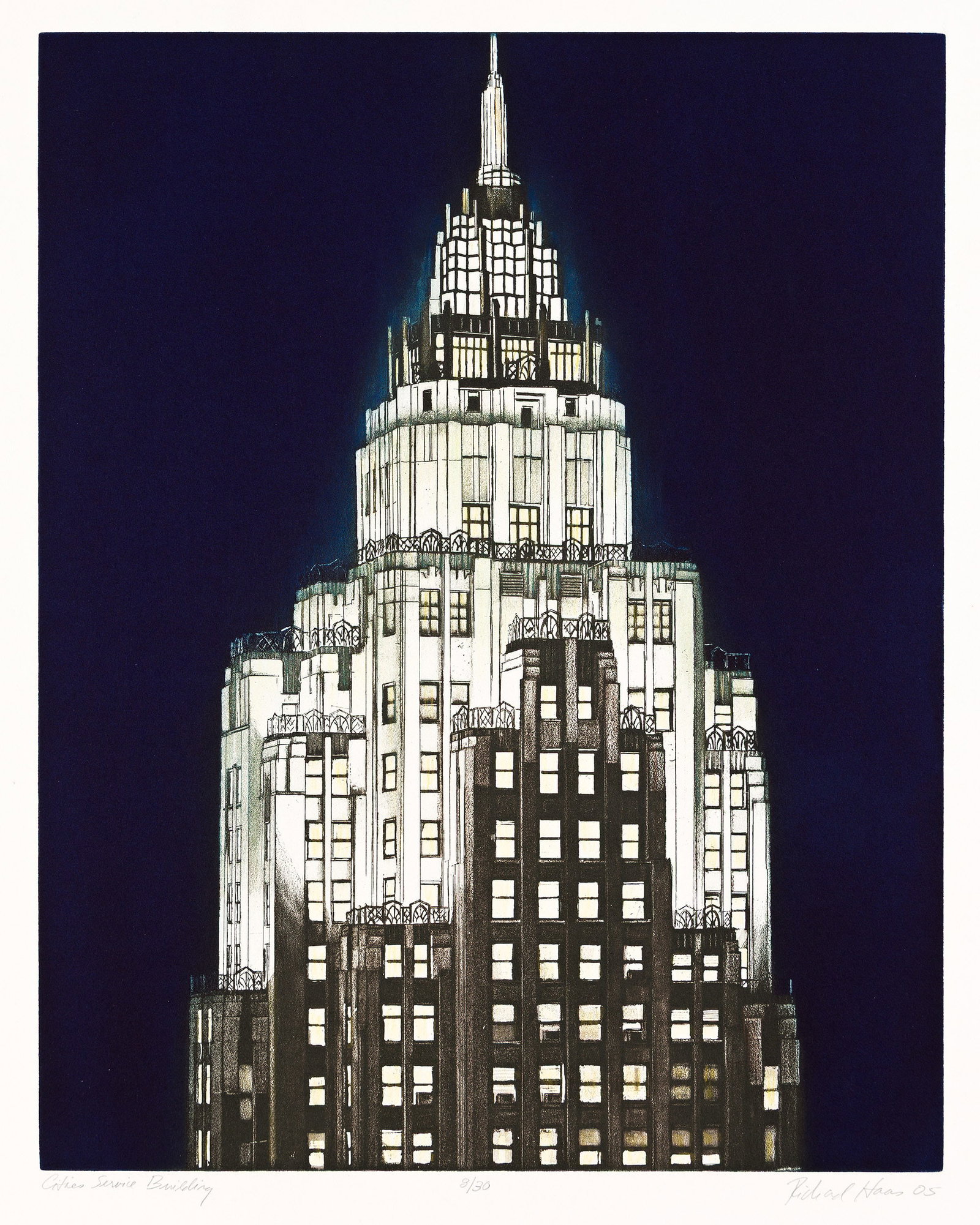Richard Haas, Cities Service Building, Color etching and aquatint with hand coloring on Rives BFK, (1 of 1)
