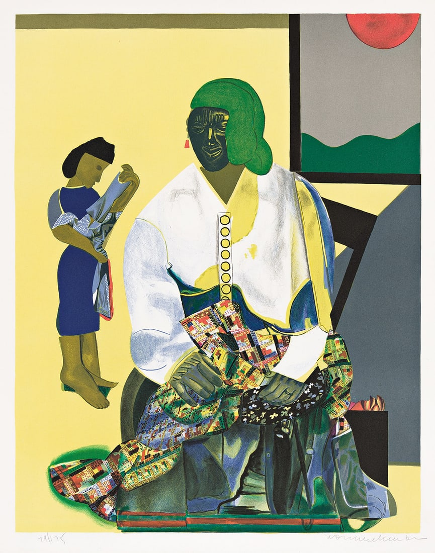 Romare Bearden (1911-1988), Mecklenburg Autumn, 1979.: Romare Bearden (1911-1988) Mecklenburg Autumn. Color lithograph, 1979. Signed and numbered 79/175 in pencil, lower margin. Published by London Arts, Inc., Detroit, with the ink stamp verso. Gelburd/Ro