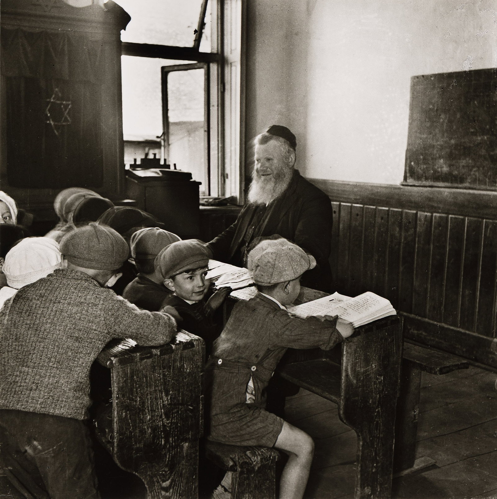 Roman Vishniac. Heder, Slonim, Russia. 1938; printed 1970s.: Roman Vishniac 1897-1990 Heder, Slonim, Russia. 1938; printed 1970s. Silver print With Vishniac's signature in ink on mount recto. The image 10 3/8 in. (26.4 cm.) square, the mount 20 x 16 in. (50.8 x