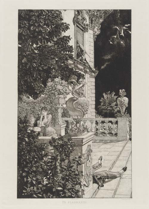 MAX KLINGER Dramen.: MAX KLINGER Dramen. Portfolio with 10 etchings with aquatint on Japan paper, 1882-83. 615x480 mm; 24x19 inches (sheets), loose as issued. Sixth edition. Printed by Felsing, Berlin. Original 1/2-vellum