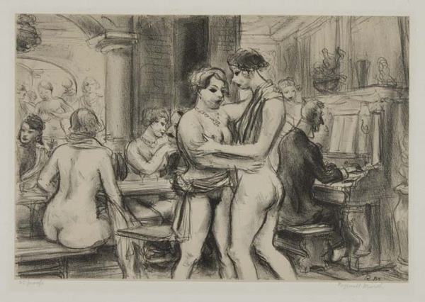 REGINALD MARSH Rue Blondel, #2.: REGINALD MARSH Rue Blondel, #2. Lithograph on chine-appliqué, 1928. 208x308 mm; 8 1/4x12 1/8 inches, wide (full ?) margins. Edition of approximately 25. Signed, titled and inscribed "25 proofs" in pe