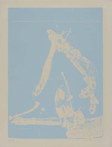 ROBERT MOTHERWELL Untitled.: ROBERT MOTHERWELL Untitled. Lithograph printed in blue on buff Arches Cover, 1966. 502x362 mm; 19 3/4x14 1/4 inches, full margins. Artist's proof, aside from the edition of 100. Signed and inscribed "
