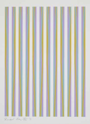 BRIDGET RILEY Print for Chicago 8.: BRIDGET RILEY Print for Chicago 8. Color screenprint, 1971. 520x382 mm; 20 1/2x15 inches, full margins. Signed, dated and 47/150 in pencil, lower left. Published by David G. Godine Publishers and the