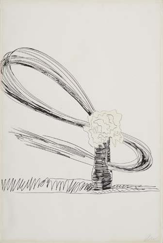 ANDY WARHOL Flowers.: ANDY WARHOL Flowers. Color screenprint with hand coloring in watercolor in yellow and pink, 1974. 1038x692 mm; 40 7/8x27 1/4 inches (sheet), full margins. Initialed in pencil, lower right recto and si