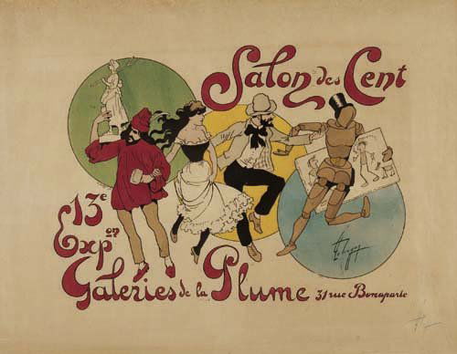 Poster, LEON LEBEGUE (1863-1944). SALON DES CE: LEON LEBEGUE (1863-1944). SALON DES CENT / 13e EXPOSITION. 1895. 19 3/4x25 1/4 inches. A. Barret. Condition B+: creases in margins and image. Hand signed and numbered. Lebegue, who got his st
