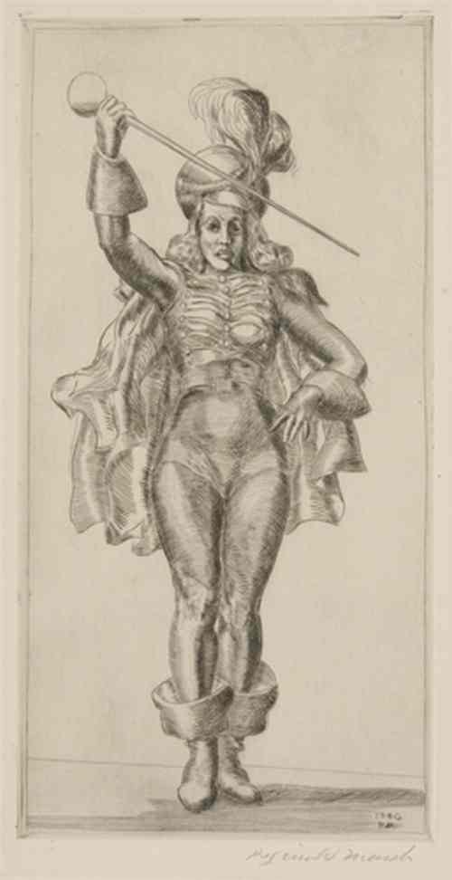 REGINALD MARSH Drum Majorette.: REGINALD MARSH Drum Majorette. Engraving, 1940. 298x152 mm; 11 3/4x6 inches, full margins. Fourth state (of 4). Edition of 300. Signed in pencil, lower right. Published by the Laurel Gallery, New York