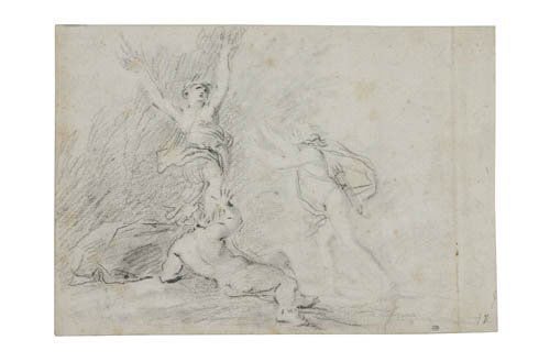 GIOVANNI DOMENICO FERRETTI (ATTRIBUTED TO) (Fl: GIOVANNI DOMENICO FERRETTI (ATTRIBUTED TO) (Florence 1692-1768 Florence) Apollo and Daphne. Pencil on cream laid paper. 157x227 mm; 6 1/4x9 inches. Ex-collection Mathias Polakovits, ink stamp lower ri