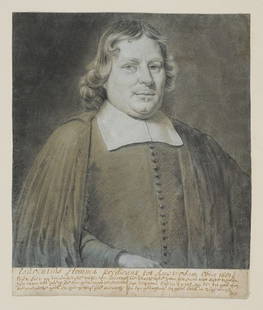 WALLERANT VAILLANT (Lille 1623-1677 Amsterdam): WALLERANT VAILLANT (Lille 1623-1677 Amsterdam) Portrait of Laurentius Homma. Black chalk with white chalk heightening on greenish gray laid paper mounted on laid paper, circa 1660. 215x202 mm; 8 1/2x8