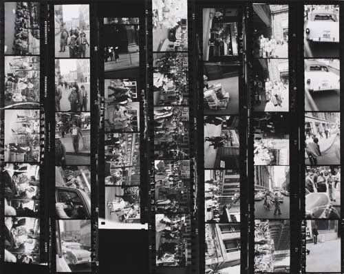 FRANK, ROBERT (1924- ) "Bus, New York City (: FRANK, ROBERT (1924- ) "Bus, New York City (Enlarged Contact Sheet)." Silver print, 15 1/2x19 3/4 inches (39.4x50 cm.). 1958; printed 1970s DU magazine, November 2002, Robert Frank, Part 2, 61 (varian