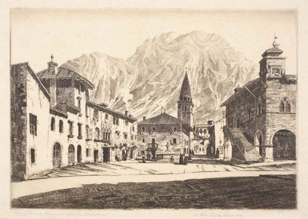 JOHN TAYLOR ARMS Three etchings.: JOHN TAYLOR ARMS Three etchings. The Quiet Street, Lisieux, 1919. Artist's proof, aside from the edition of 25. Inscribed "Trial proof" in pencil, lower left * La Piazza, Venzone, 1931. Edition of 12