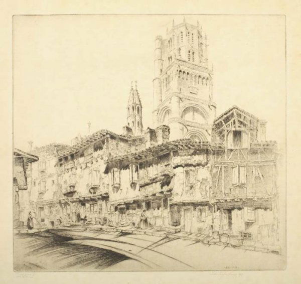 JOHN TAYLOR ARMS Group of 4 etchings.: JOHN TAYLOR ARMS Group of 4 etchings. La Rue du Change, Tours, 1924. Edition of 154. Signed and dated in pencil, lower right * Albi, 1926. Artist's proof, aside from the edition of 100. Signed, dated