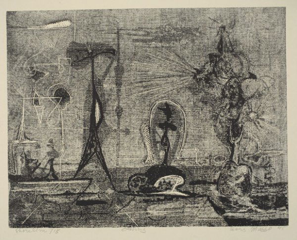 MODERNIST PRINTMAKERS Group of 11 prints.: MODERNIST PRINTMAKERS Group of 11 prints. BORIS MARGO. Shoreline, etching, 1945. Edition of 15. Signed, titled, dated and annotated in pencil, lower margin * From Meteorites, color cellocut. Signed,