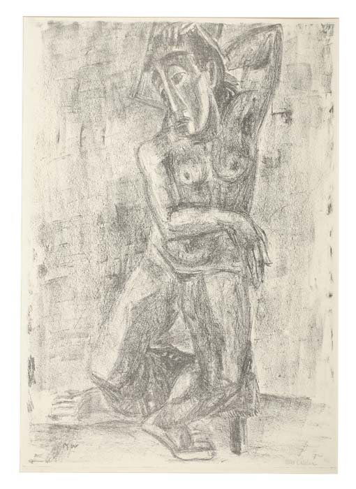 MAX WEBER Reverie (Large Figure).: MAX WEBER Reverie (Large Figure). Lithograph, 1916-18. 395x275 mm; 15 1/2x10 3/4 inches, full margins. Editon of 10. Signed in pencil, lower right. A very good impression of this large, scarce print.