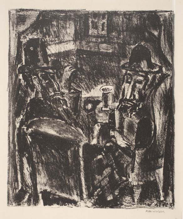 MAX WEBER Sabbath.: MAX WEBER Sabbath. Lithograph, circa 1928-30. 200x167 mm; 8x6 5/8 inches, 1/4- to 1 3/4-inch (full ?) margins. Edition of 30. Signed in pencil, lower right. With the artist's ink stamp verso. A very g