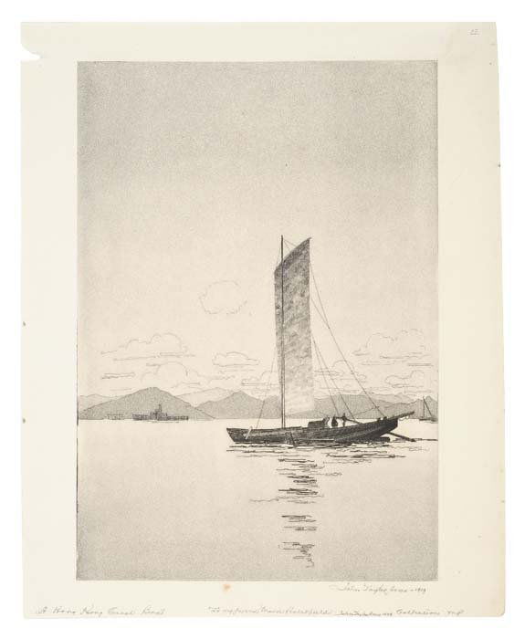 JOHN TAYLOR ARMS Two etchings with aquatint.: JOHN TAYLOR ARMS Two etchings with aquatint. A Hong Kong Canal Boat, 1919. 206x142 mm; 8 1/8x5 1/2 inches, full margins. Edition of 40. Signed, titled, dated and dedicated in pencil, lower margin * Da