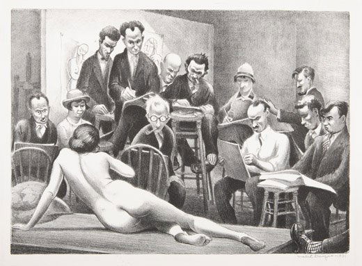 MABEL DWIGHT Life Class.: MABEL DWIGHT Life Class. Lithograph, 1931. 252x347 mm; 9 7/8x13 5/8 inches, wide (full ?) margins. Edition of 40. Signed and dated in pencil, lower right. Printed by George Miller, New York. A very go